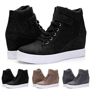 VEZAD Store Women's Sneakers Winter Warm Solid Large Size Increase Wedges Short Boots Casual Shoes