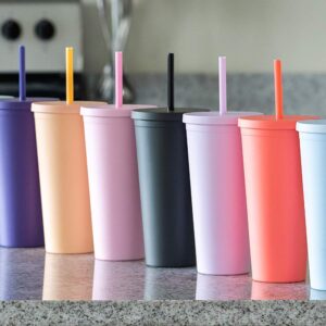 STRATA CUPS Classic Multicolor Tumblers with Lids and Straws (8 pack) - 22oz Matte Pastel Colored Acrylic Tumblers with Lids and Straws, Double Wall Tumbler Bulk, Reusable Cup with Straw Cleaner