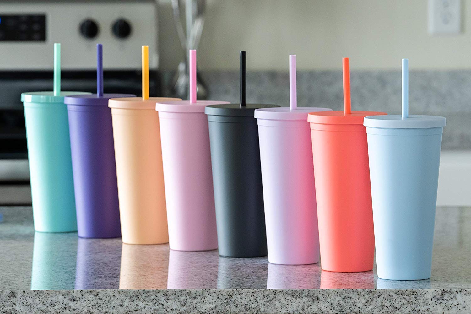 STRATA CUPS Classic Multicolor Tumblers with Lids and Straws (8 pack) - 22oz Matte Pastel Colored Acrylic Tumblers with Lids and Straws, Double Wall Tumbler Bulk, Reusable Cup with Straw Cleaner