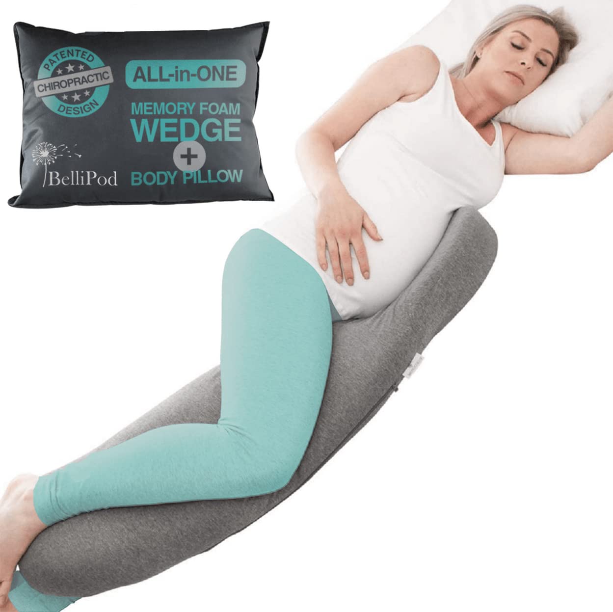 2 in 1 Pregnancy Pillows - Chiro Designed Maternity Pillow with Cotton Cover, Pregnancy Body Pillow & Pregnancy Wedge to Support Belly, Knees and Hips - Portable Full Body Pillow for Pregnant Women