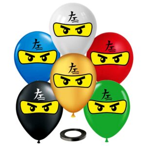 vision licensed 30 pcs ninja superhero 12" party balloons | assorted colors gold white black red blue green ninja balloons | premium latex for ninja birthday party supplies and decorations