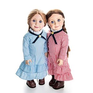 The Queen's Treasures 18 Inch Doll Clothes, Little House on The Prairie Authentic Laura & Mary Ingalls Blue Check Dress Outfit , Compatible for Use with American Girl Dolls