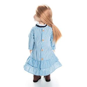 The Queen's Treasures 18 Inch Doll Clothes, Little House on The Prairie Authentic Laura & Mary Ingalls Blue Check Dress Outfit , Compatible for Use with American Girl Dolls