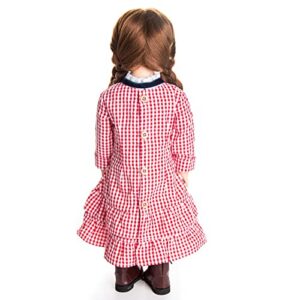 The Queen's Treasures 18 Inch Doll Clothes, Little House on The Prairie Authentic Laura Ingalls Red Check Dress Outfit, Compatible for Use with American Girl Dolls