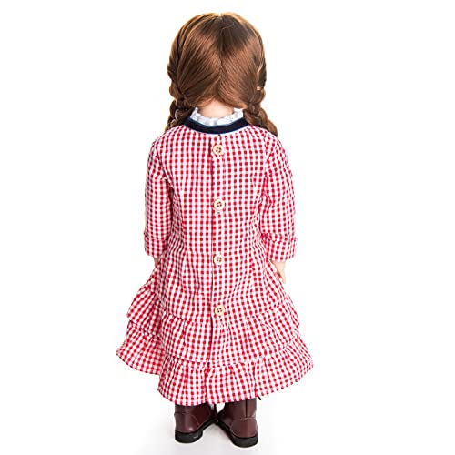 The Queen's Treasures 18 Inch Doll Clothes, Little House on The Prairie Authentic Laura Ingalls Red Check Dress Outfit, Compatible for Use with American Girl Dolls