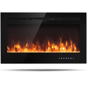 tangkula 36 inches electric fireplace insert with thermostat, in-wall recessed and wall mounted 1500 w faux fireplace, touch screen control, 9 flamer color, temperature control & timer (36 inches)