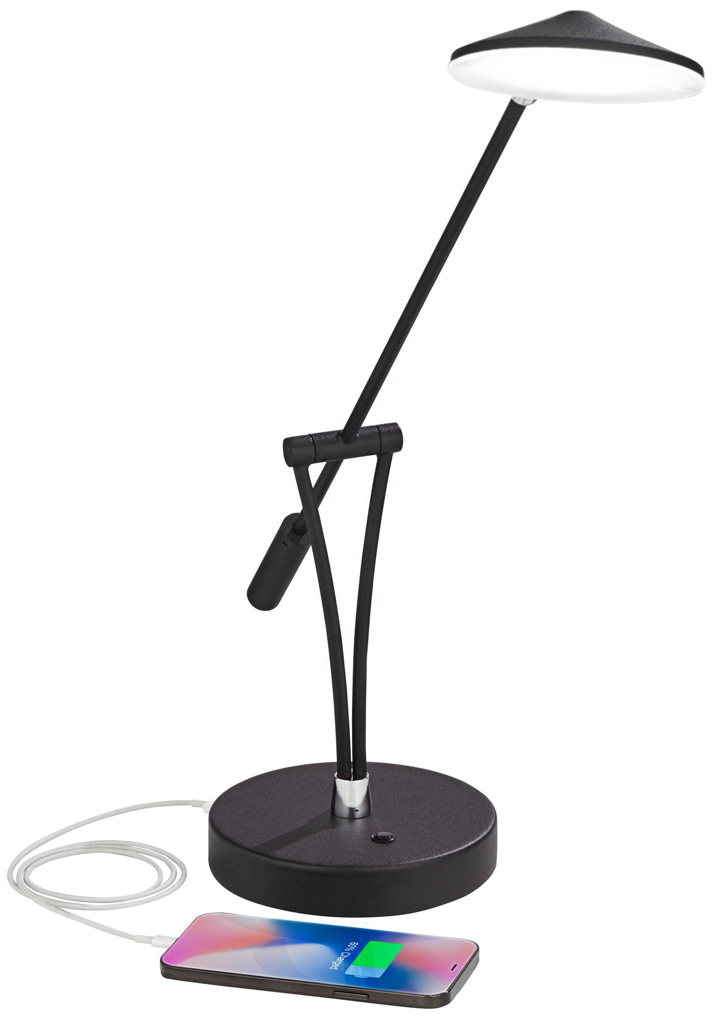 360 Lighting Arnie Modern Desk Lamp 20" High with USB Charging Port LED Satin Black Metal Adjustable Arm Decor for Living Room Bedroom House Bedside Nightstand Home Office Reading Family