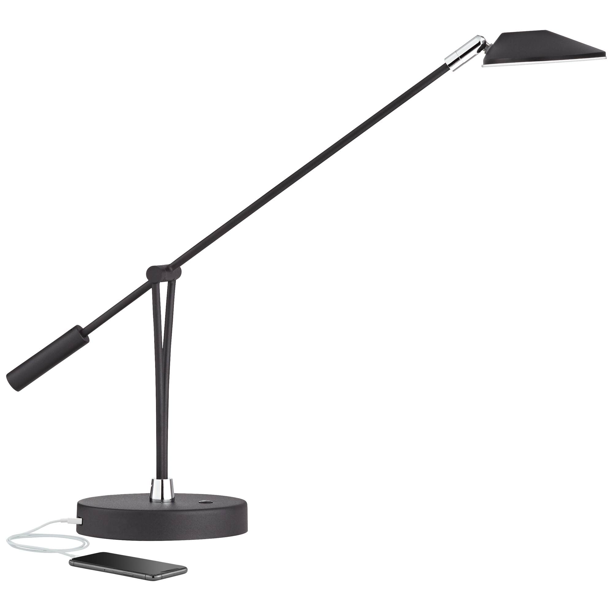 360 Lighting Arnie Modern Desk Lamp 20" High with USB Charging Port LED Satin Black Metal Adjustable Arm Decor for Living Room Bedroom House Bedside Nightstand Home Office Reading Family