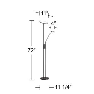 360 Lighting Taylor Modern Torchiere Floor Lamp with Side Light LED Dimmable 72" Tall Satin Black Metal Adjustable Head White Acrylic Diffuser for Living Room Reading House Family Bedroom