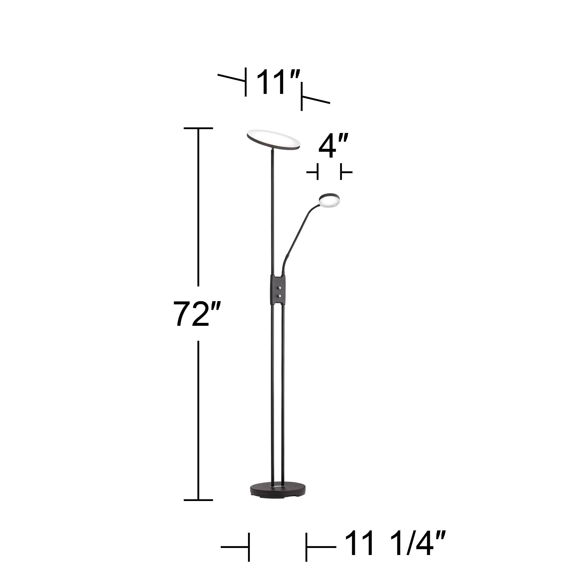 360 Lighting Taylor Modern Torchiere Floor Lamp with Side Light LED Dimmable 72" Tall Satin Black Metal Adjustable Head White Acrylic Diffuser for Living Room Reading House Family Bedroom