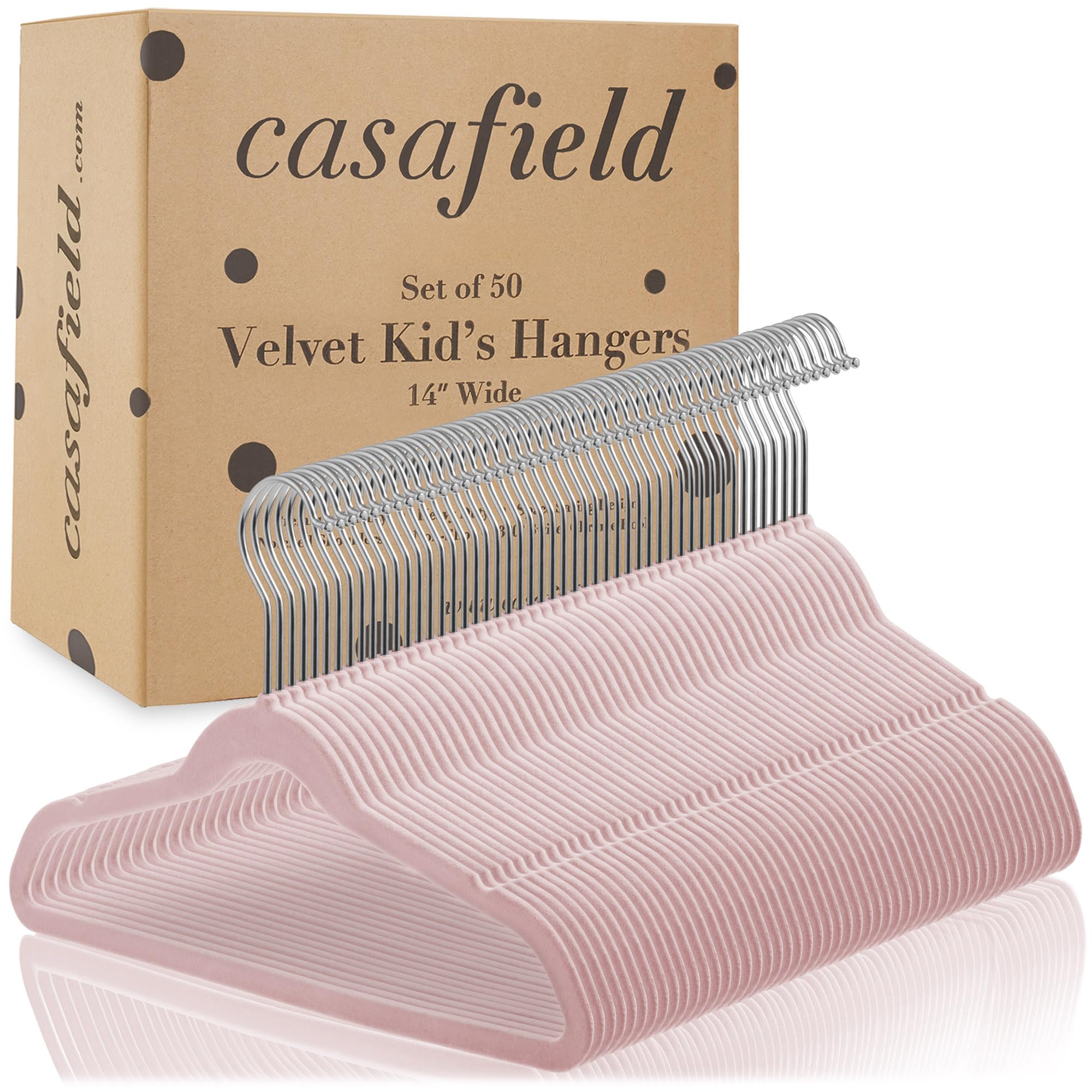 Casafield 50 Velvet Kid's Hangers - 14" Size for Children's Clothes - Light Pink