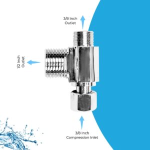 GenieBidet 3/8 X 3/8 X 1/2 Inch T-Connector for Bidet | Connect to 3/8 Water Supply at the wall Instead of 7/8 Toilet Tank Inlet | This Bidet T Connector uses 1/2 Water Supply to the Bidet