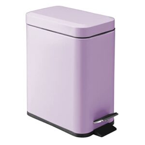 mdesign small modern 1.3 gallon rectangle metal lidded step trash can, compact garbage bin with removable liner bucket and handle for bathroom, kitchen, craft room, office, garage - wisteria purple