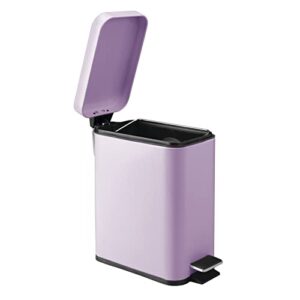 mDesign Small Modern 1.3 Gallon Rectangle Metal Lidded Step Trash Can, Compact Garbage Bin with Removable Liner Bucket and Handle for Bathroom, Kitchen, Craft Room, Office, Garage - Wisteria Purple