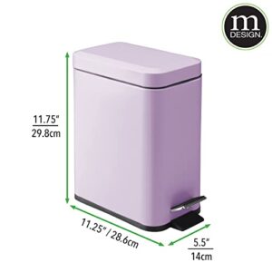 mDesign Small Modern 1.3 Gallon Rectangle Metal Lidded Step Trash Can, Compact Garbage Bin with Removable Liner Bucket and Handle for Bathroom, Kitchen, Craft Room, Office, Garage - Wisteria Purple