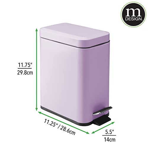 mDesign Small Modern 1.3 Gallon Rectangle Metal Lidded Step Trash Can, Compact Garbage Bin with Removable Liner Bucket and Handle for Bathroom, Kitchen, Craft Room, Office, Garage - Wisteria Purple