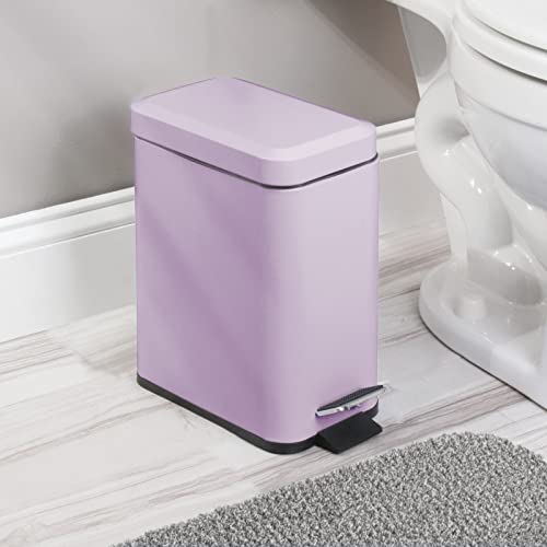 mDesign Small Modern 1.3 Gallon Rectangle Metal Lidded Step Trash Can, Compact Garbage Bin with Removable Liner Bucket and Handle for Bathroom, Kitchen, Craft Room, Office, Garage - Wisteria Purple