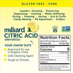 Milliard Citric Acid - 100% Pure Food Grade Non-GMO Project Verified (4 Ounce)