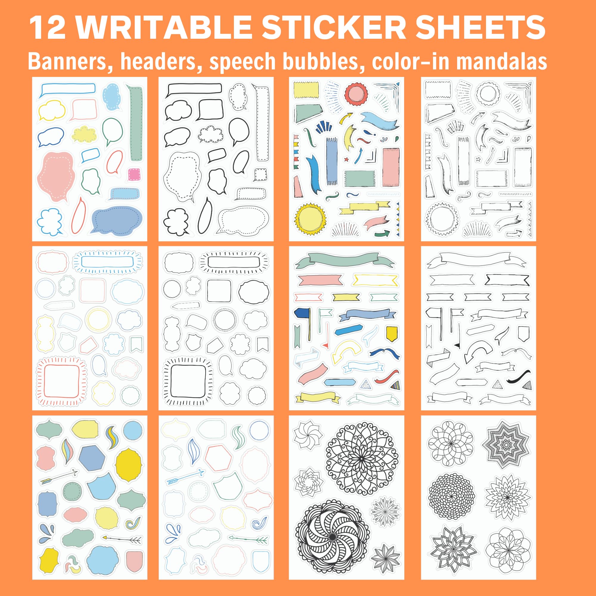 Ultimate Design Elements Planner Stickers Set - Value Pack of 24 Sheets - Clear Stickers, Banners, Arrows, Mandala Coloring - Cute Supplies and Accessories for Bullet Dotted Journals or Scrapbooking