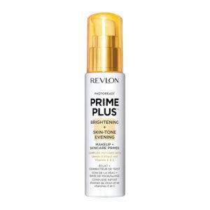 revlon face primer, photoready prime plus face makeup for all skin types, blurs & fills in fine lines, infused with vitamin c and lactic acid, brightening & skin tone evening, 1 oz