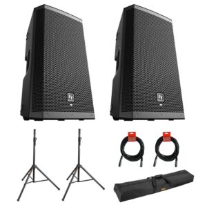 electro-voice zlx-12bt 12" 2-way 1000w bluetooth powered loudspeaker (pair) with 2x steel speaker stand, stand bag 51"& 2x xlr cable bundle