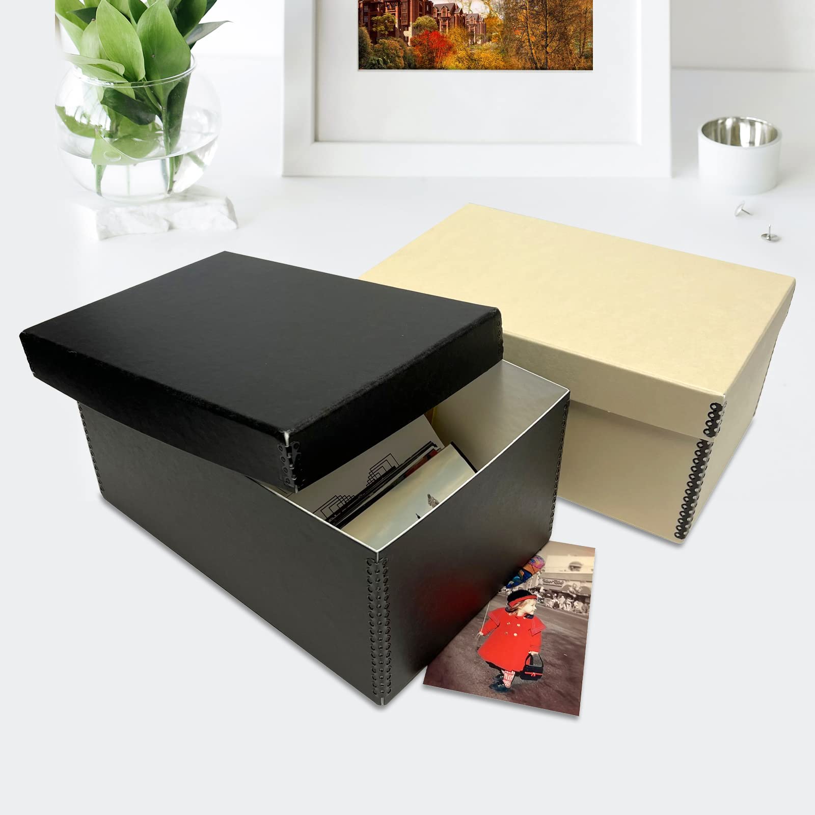 Lineco Photo Card Box, Museum-Quality Archival Storage, Acid-Free with Removable Lid, Bulk Storage for Negatives, Prints, Films, Photos, 4x6x12 Inches, Tan