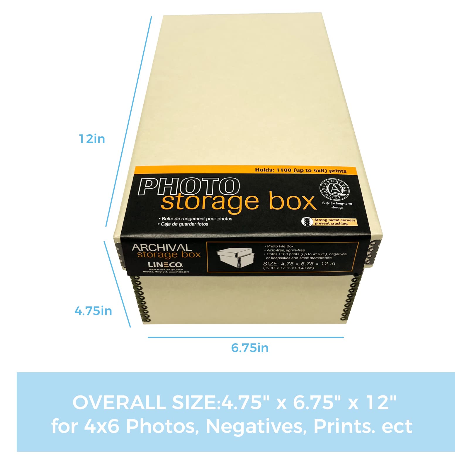 Lineco Photo Card Box, Museum-Quality Archival Storage, Acid-Free with Removable Lid, Bulk Storage for Negatives, Prints, Films, Photos, 4x6x12 Inches, Tan