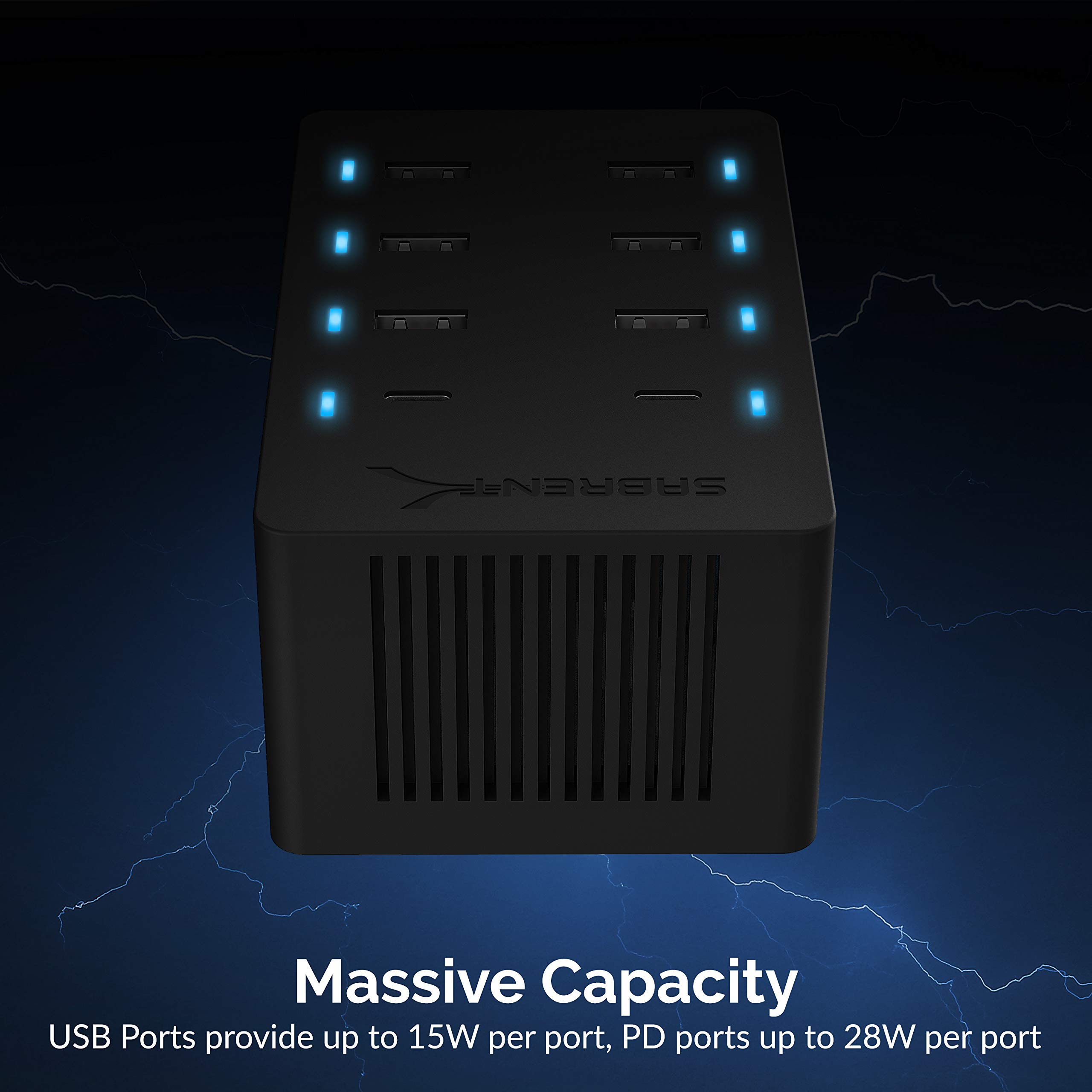 SABRENT 100 Watt 8 Port Family Sized USB Rapid Charger [UL Certified ] Includes 2 PD (Power Delivery) Ports (AX-ADPD)