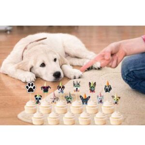 24 PCS Dog Face Cupcake Toppers Dog Cake Topper Puppy Birthday Garland Pet Theme Party Cake Decorations Supplies