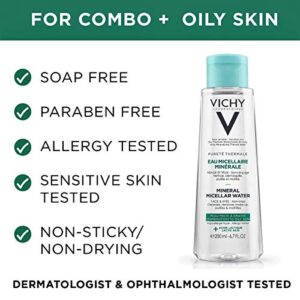 Vichy Pureté Thermale Mineral Micellar Cleansing Water, Makeup Remover & Facial Cleanser with Salicylic Acid for Combination to Oily Skin , 6.76 Fl. Oz