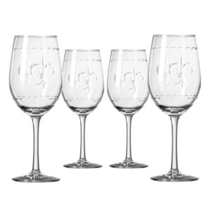 rolf glass fleur de lis white wine glass 12 ounce - stemmed wine glasses set of 4 – lead-free glass - diamond wheel engraved wine glasses - made in the usa