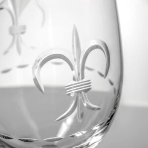 Rolf Glass Fleur De Lis White Wine Glass 12 ounce - Stemmed Wine Glasses Set of 4 – Lead-Free Glass - Diamond Wheel Engraved Wine Glasses - Made in the USA