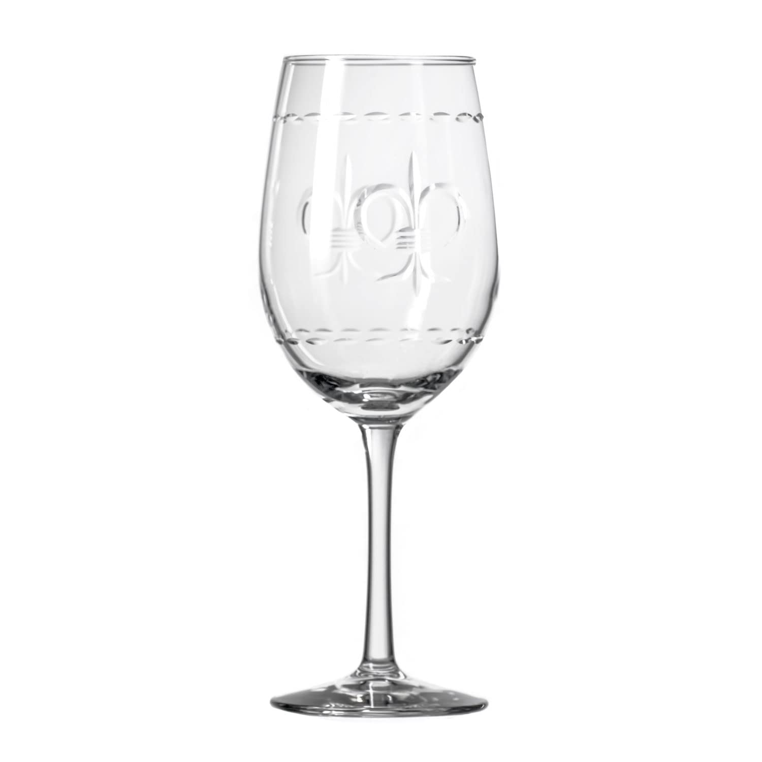 Rolf Glass Fleur De Lis White Wine Glass 12 ounce - Stemmed Wine Glasses Set of 4 – Lead-Free Glass - Diamond Wheel Engraved Wine Glasses - Made in the USA