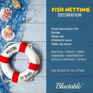 Fish Net Decoration Party Decor – Blue Cotton Netting 48” x 144” Inches. Fishnet for Nautical Theme, Pirate Party, Hawaiian Party, Underwater, Beach, Ocean & Mermaid Party.