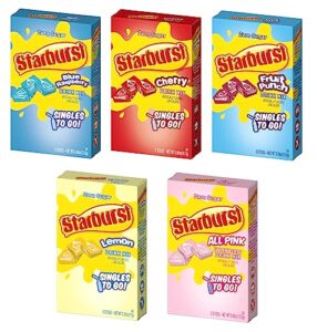 singles to go! starburst variety pack 5 box, 5 flavor (raspberry, cherry, fruit punch, strawberry and lemon)