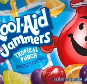 Kool-Aid Jammers Tropical Punch (Grape & Cherry Artificially Flavored Kids Soft Drink Variety Pack, 30 ct Box, 6 fl oz Pouches)
