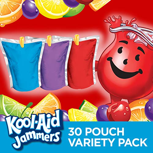 Kool-Aid Jammers Tropical Punch (Grape & Cherry Artificially Flavored Kids Soft Drink Variety Pack, 30 ct Box, 6 fl oz Pouches)