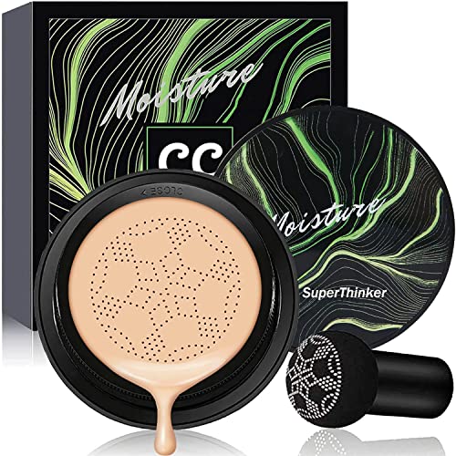 SuperThinker Air Cushion CC Cream Mushroom Head Foundation, Moisturizing BB Cream Makeup Long Lasting Matte Concealer (Natural)