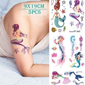 YAKAGO 13 Pieces Mermaid Temporary Tattoos For Women Girls Waterproof Fake Tattoo Stickers