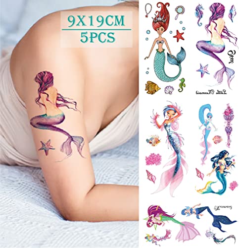 YAKAGO 13 Pieces Mermaid Temporary Tattoos For Women Girls Waterproof Fake Tattoo Stickers