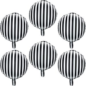 24 Pieces Black and White Striped Balloons 18 Inch Striped Foil Balloons Black Striped Checkered Balloons for Halloween Birthday Baby Shower Addams Family Party Decoration