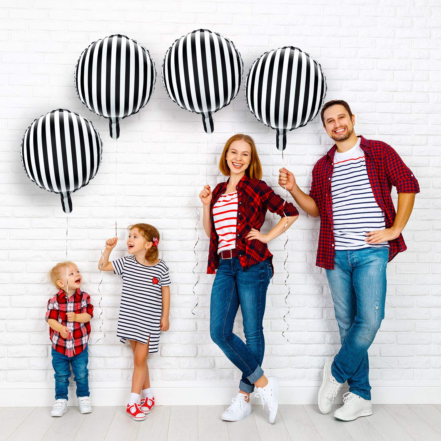 24 Pieces Black and White Striped Balloons 18 Inch Striped Foil Balloons Black Striped Checkered Balloons for Halloween Birthday Baby Shower Addams Family Party Decoration