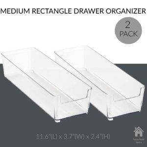 Simplify 2 Pack Medium Rectangular Drawer Organizer, Dimensions: 11.6" x 3.7" x 2.4", Multipurpose Drawer Organizer, Great for Home, Perfect for Small Desk Accessories, Jewelry, Cosmetics, Clear