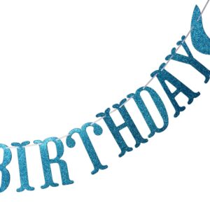 Shark Happy Birthday Banner and Shark Garlands, Ocean Beach Under The Sea Theme Party, Shark Party Supplies (Blue)