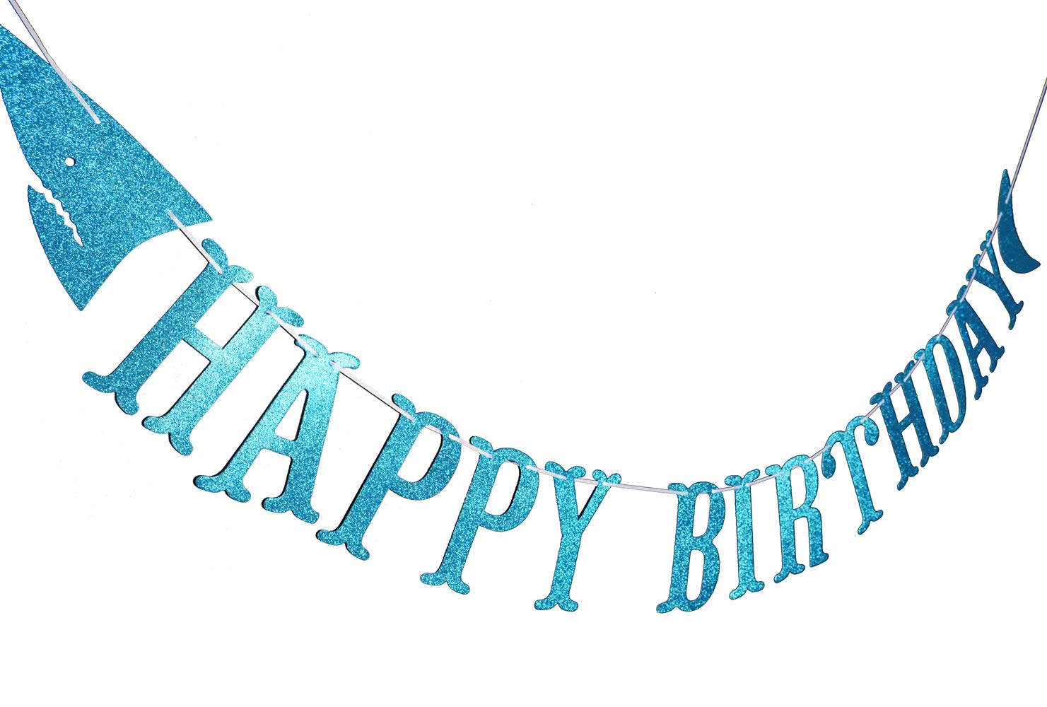 Shark Happy Birthday Banner and Shark Garlands, Ocean Beach Under The Sea Theme Party, Shark Party Supplies (Blue)