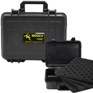 moocy 10" small hard case with foam insert, 10.8 x 8.6 x 3.7 inch - watertight padded case protect pistol, microphone, and camera equipment