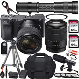 sony alpha a6400 mirrorless digital camera with 18-135mm and 420-800mm telephoto lens + 2x 64gb memory card, uv & close-up filters, microphone, portable tripod, gadget bag & more