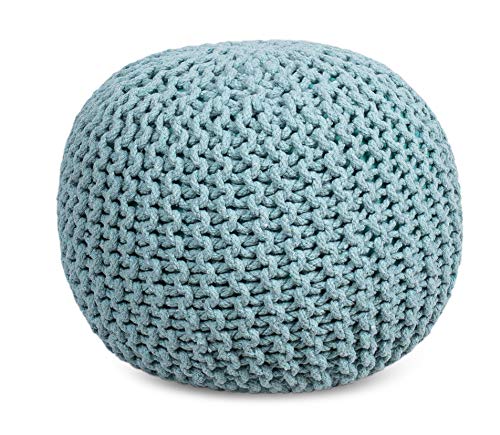 BIRDROCK HOME Round Floor Pouf Ottoman | Cotton Braided Foot Stool | Bedroom and Living Room Home Furniture | Sage Green