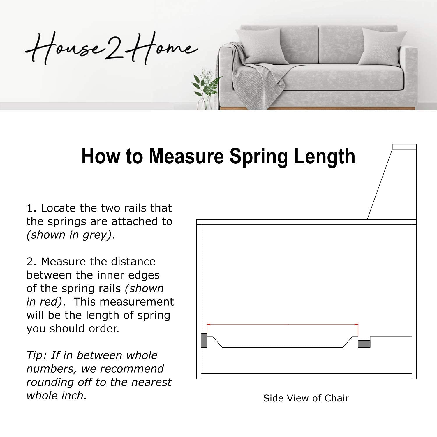 House2Home 31" Sofa Upholstery Spring Replacement, 2pk Repair Kit for Furniture Chair Couch, Includes Clips, Screws and Instructions