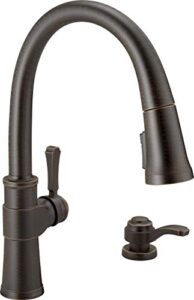 delta faucet spargo oil rubbed bronze deck mount kitchen faucet with pull down sprayer, venetian bronze 19964z-rbsd-dst
